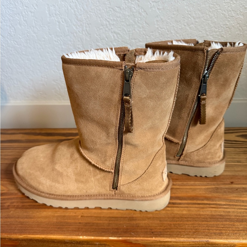 UGG Chestnut Suede Side-Zip Shearling-Lined Boots